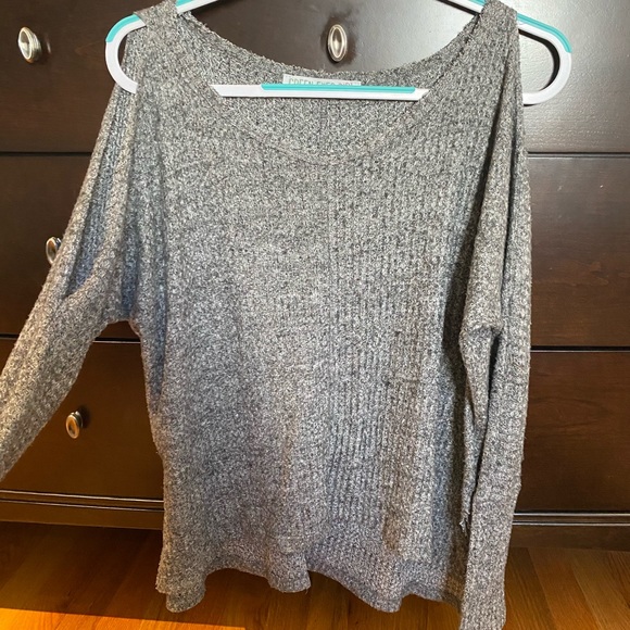 Green eyed girl Tops - Gray off the shoulder sweater
